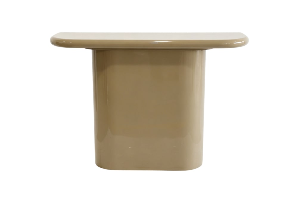 Console en mdf laquée couleur taupe brillant Console en mdf laquée couleur taupe brillant