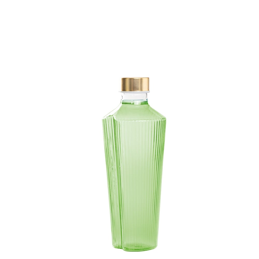 botella estriada de vidrio zafferano verde manzana con tapon satinado