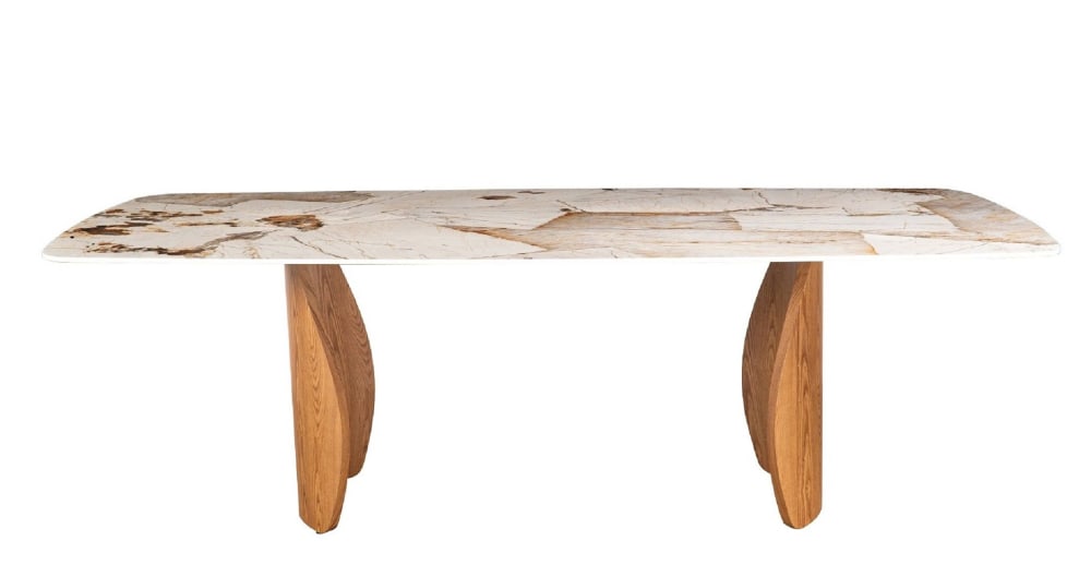 Table de salle 240 × 120, pieds  couleur chêne et plateau en céramique