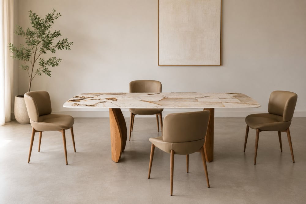 Esstisch 240×120, Beine in Eiche-Optik, Keramikplatte - Maisons