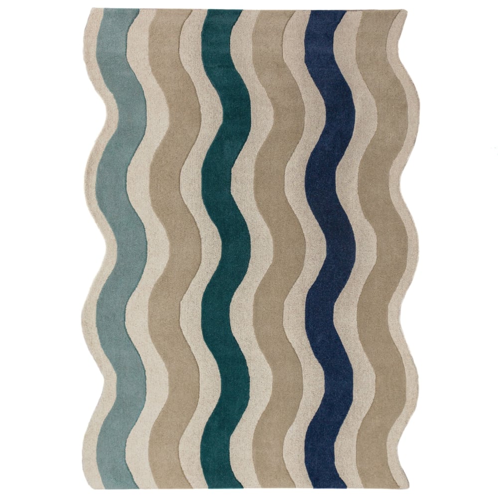 Tapis en laine bleu, beige et vert 140x200cm