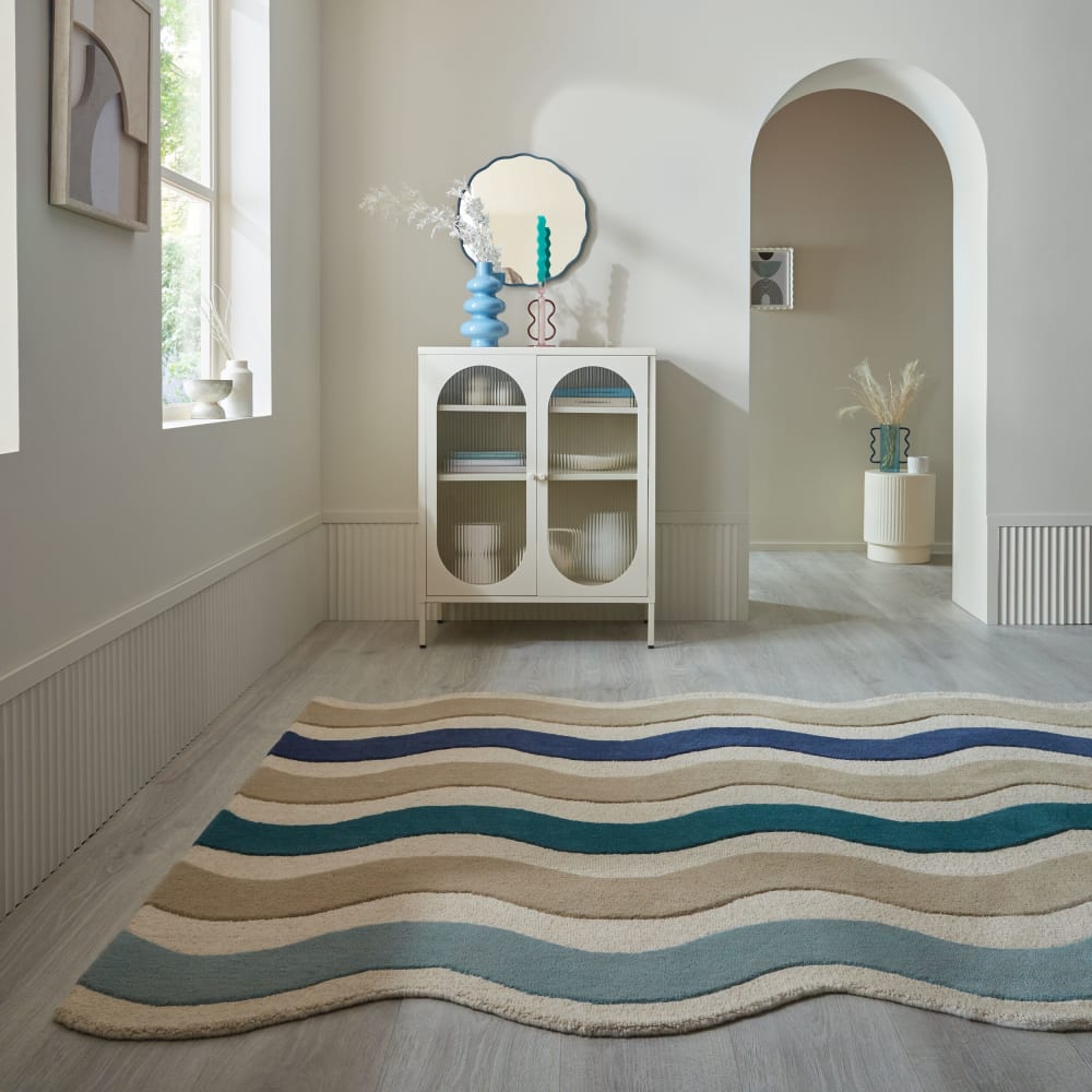 Tapis en laine bleu, beige et vert 140x200cm — vue 3
