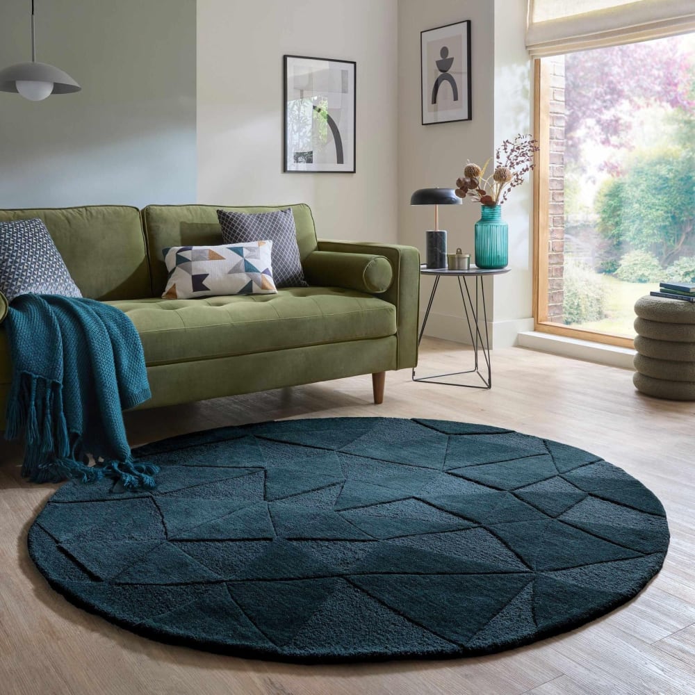 Tapis en laine rond bleu canard 160x160cm — vue 3