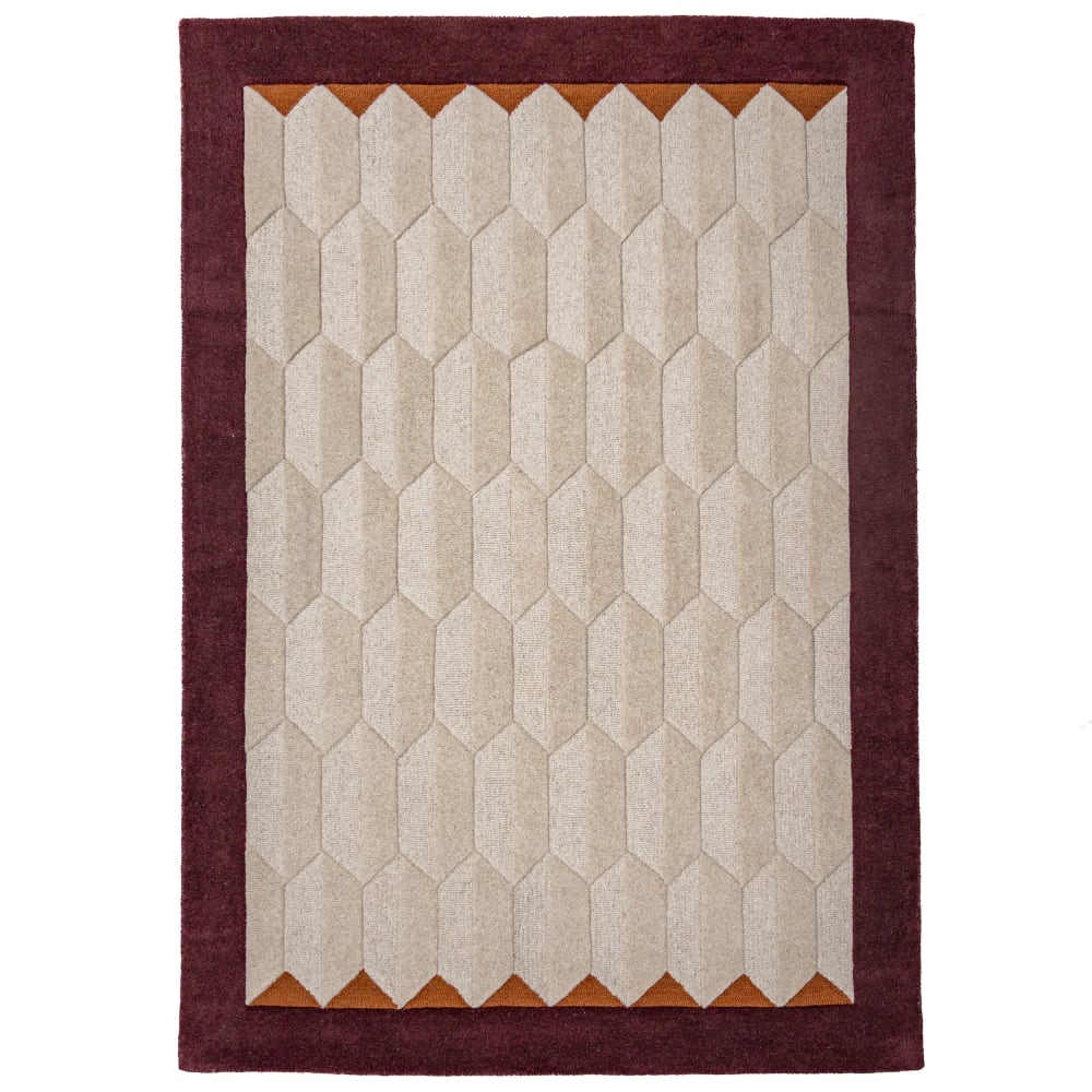 Tapis en laine beige à bordure bordeaux 160x230cm