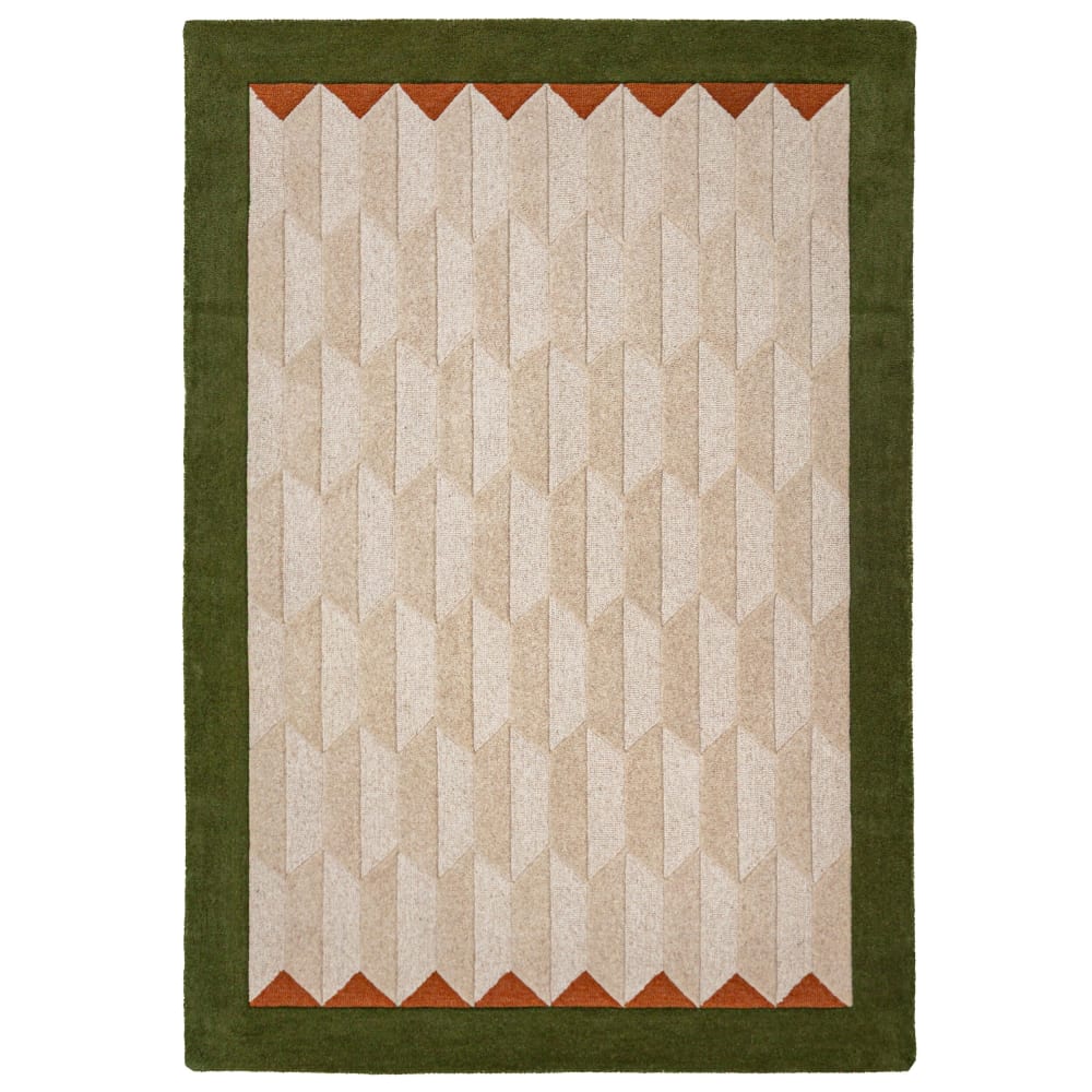 Tapis en laine beige à bordure verte 120x170cm