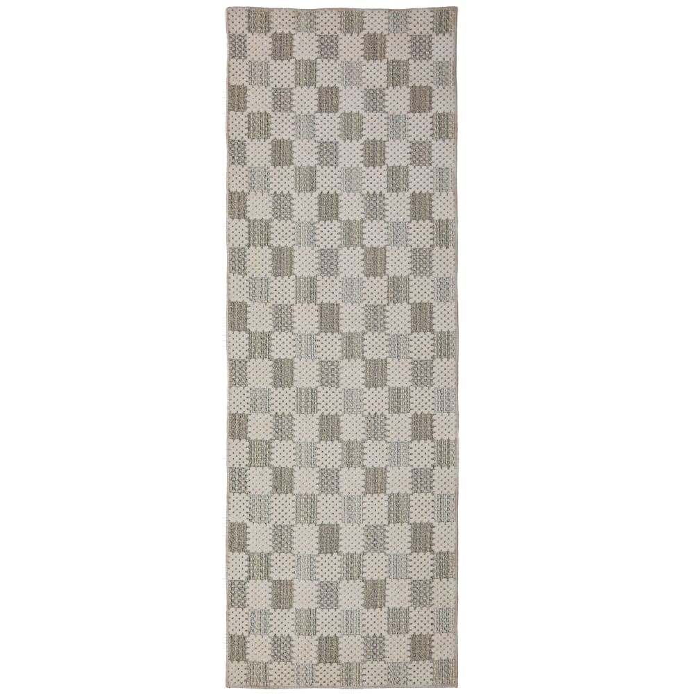Tapis de couloir en coton beige, gris et vert 80x230cm