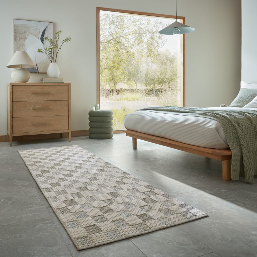 Tapis de couloir en coton beige, gris et vert 80x230cm — vue 3
