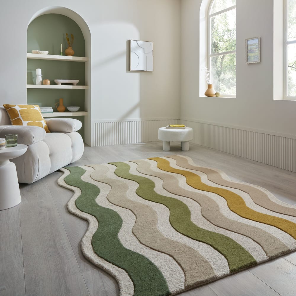 Tapis en laine vert, beige et ocre 160x230cm — vue 3