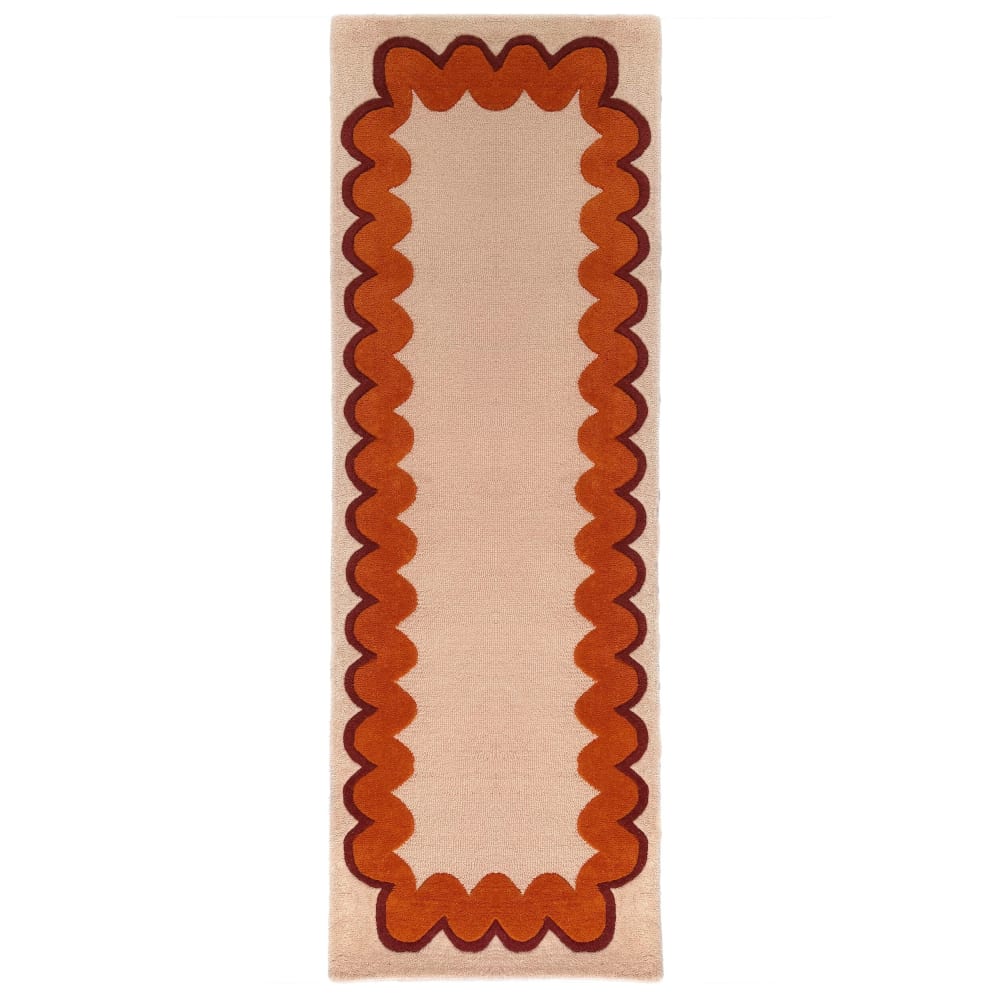 Tapis de couloir en laine beige à bordure orange 80x230cm