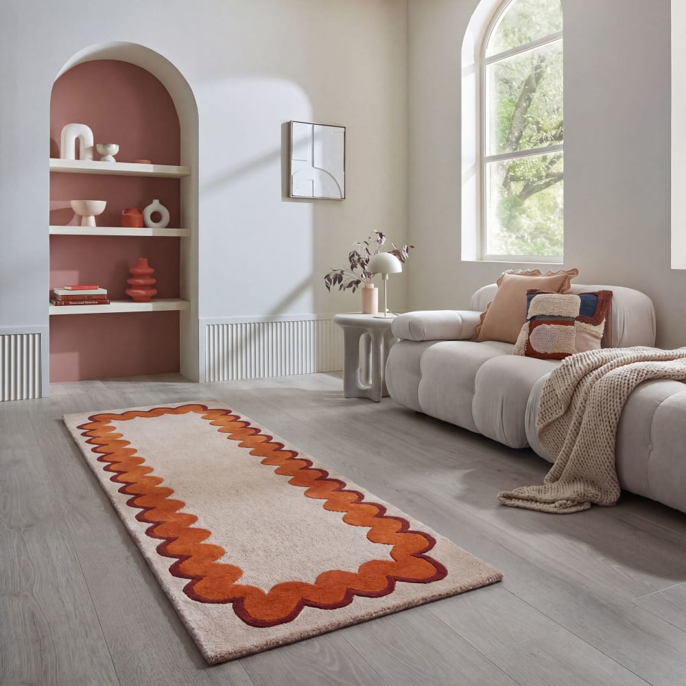 Tapis de couloir en laine beige à bordure orange 80x230cm — vue 3