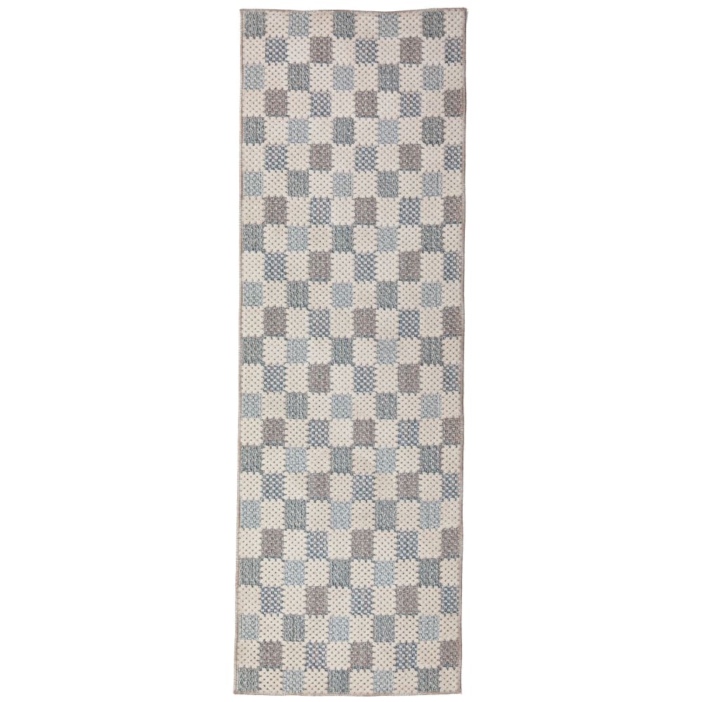 Tapis de couloir en coton beige et bleu 80x230cm