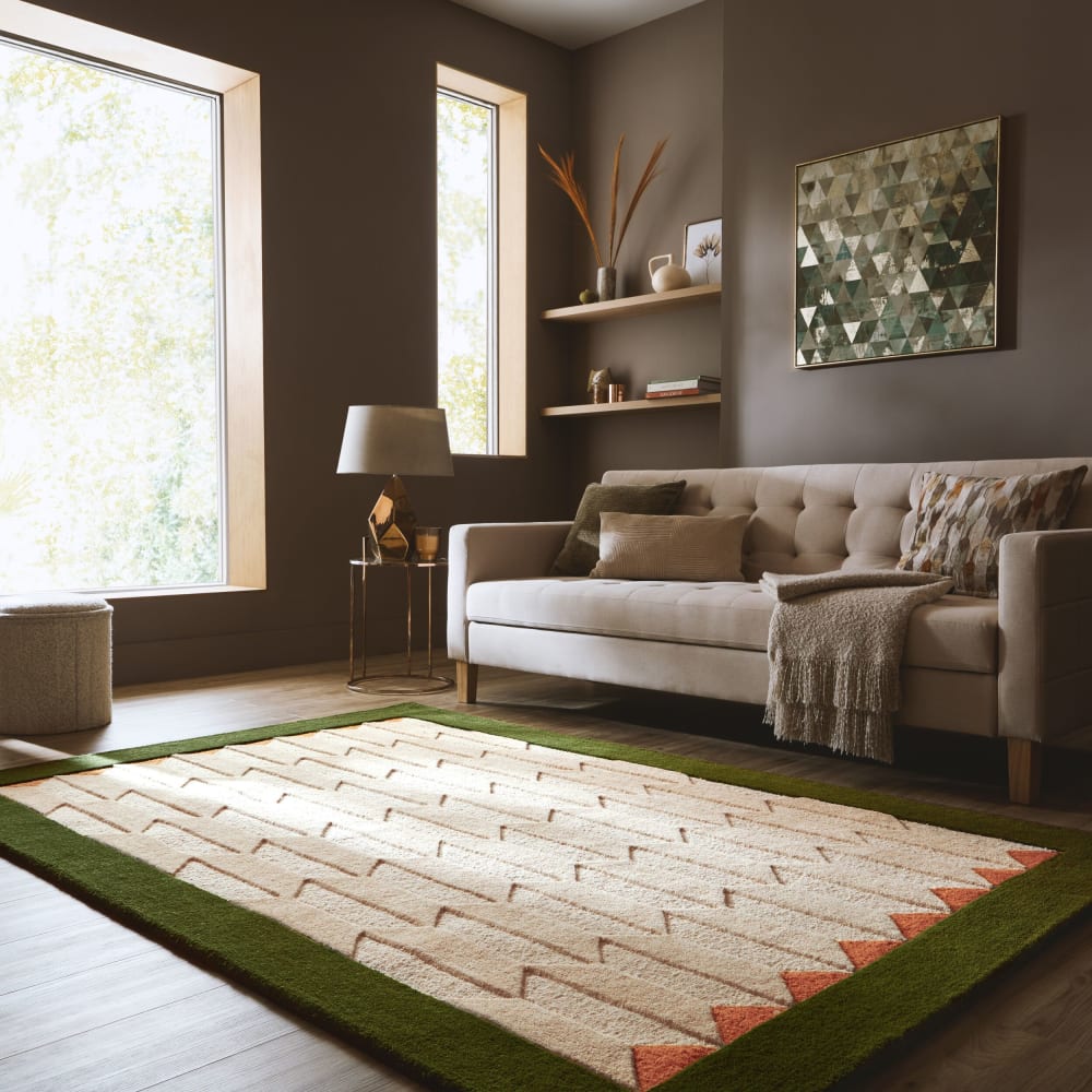 Tapis en laine beige à bordure verte 160x230cm — vue 3
