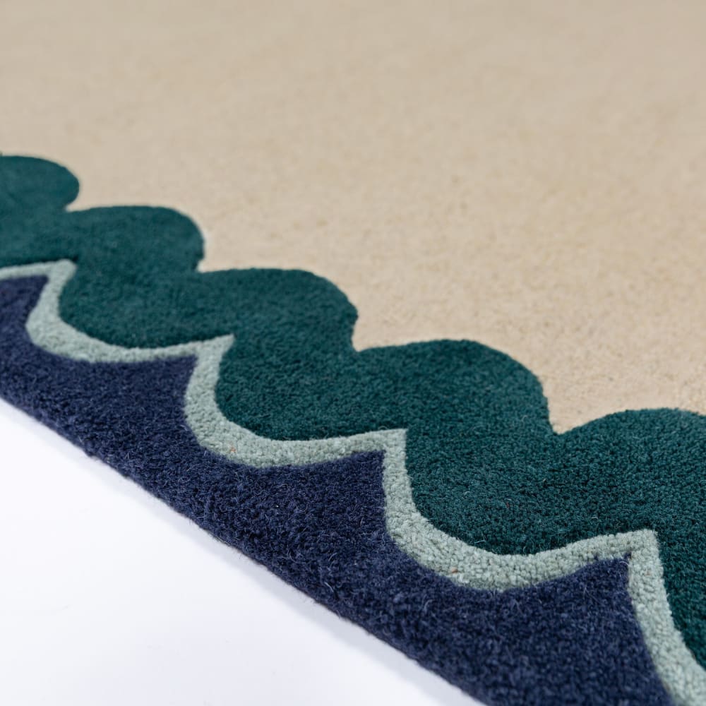Tapis de couloir en laine beige à bordure bleue et verte 80x230cm — vue 4