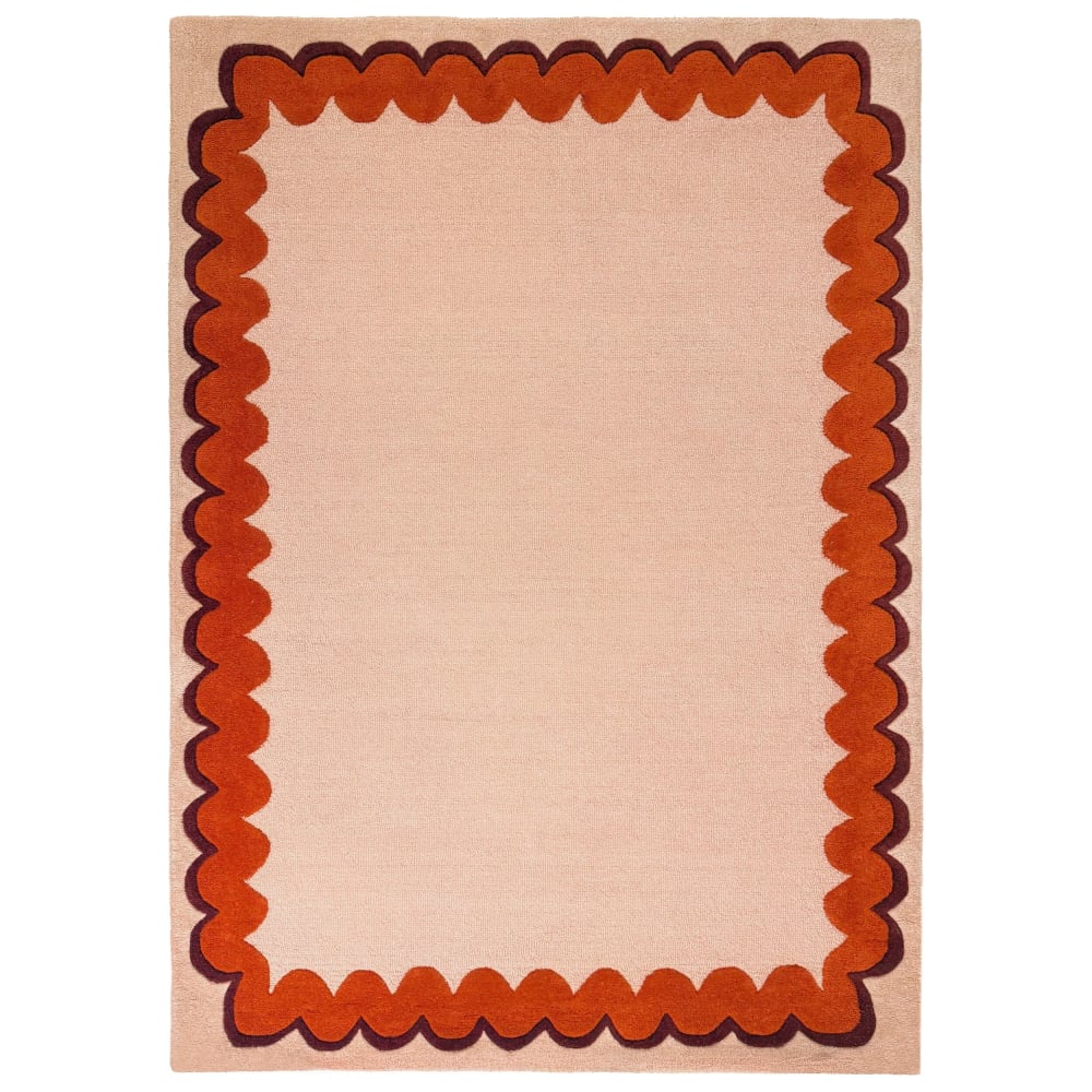 Tapis en laine beige à bordure orange 140x200cm