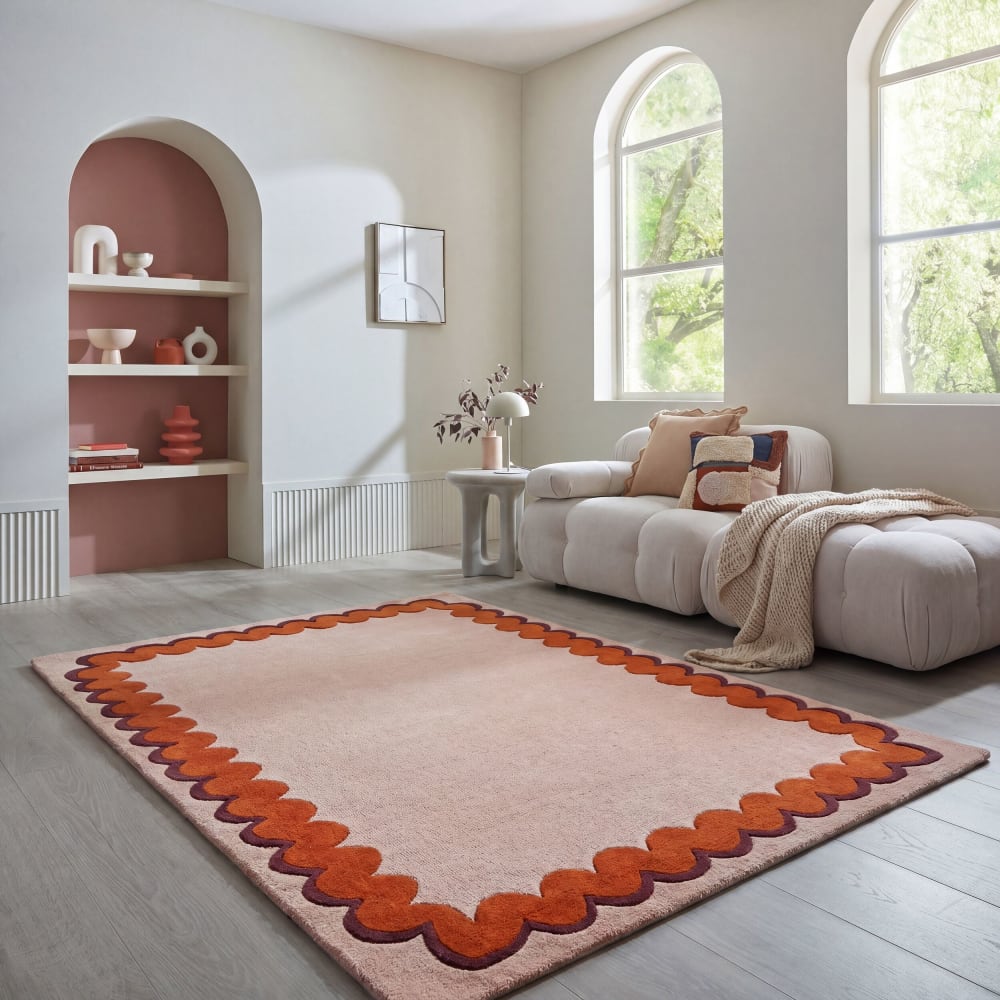 Tapis en laine beige à bordure orange 140x200cm — vue 3