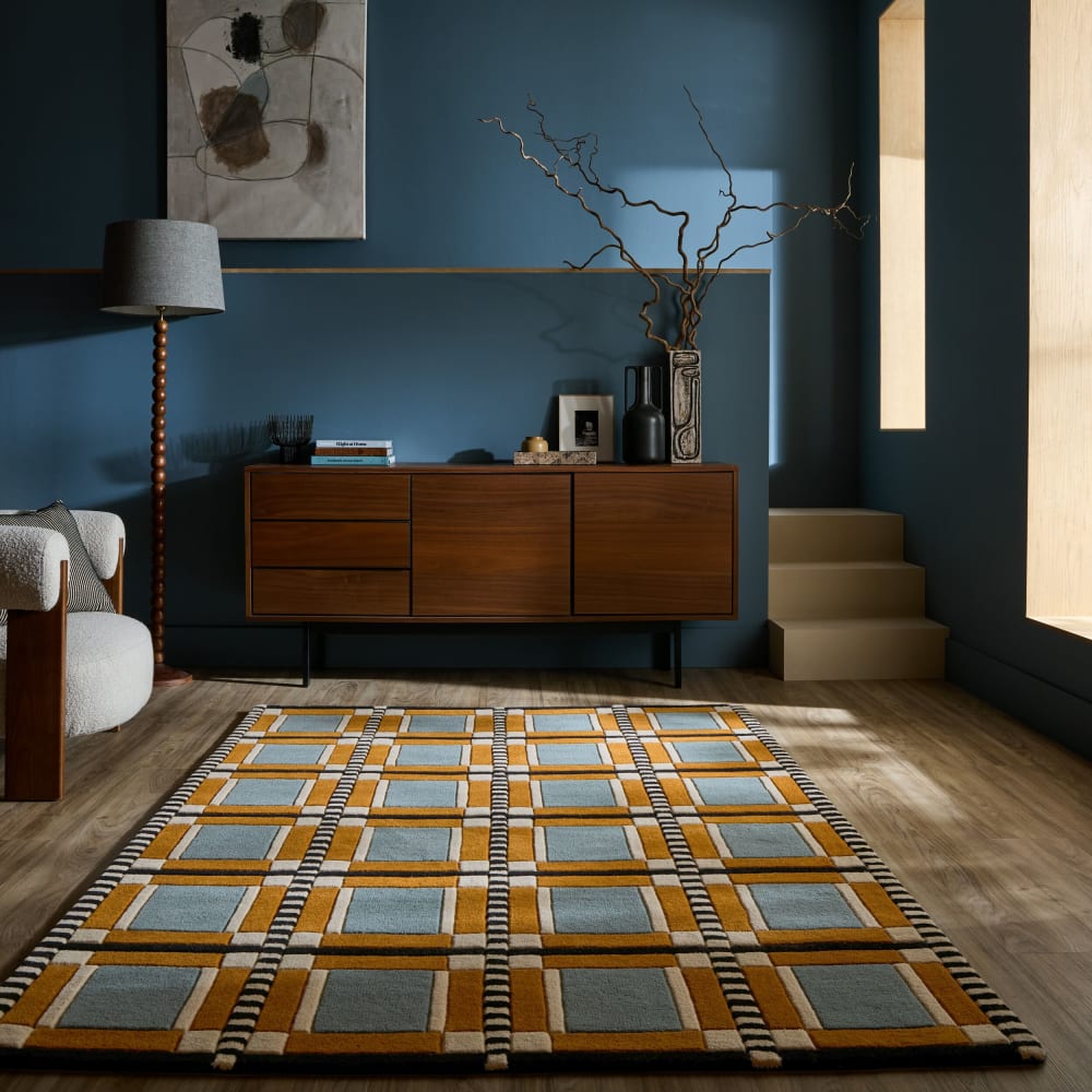 Tapis en laine bleu, beige et terracotta 140x200cm — vue 3