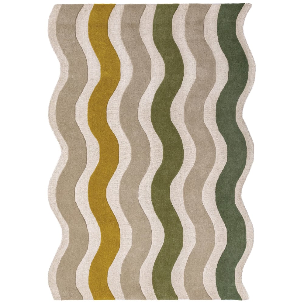 Tapis en laine vert, beige et ocre 200x290cm
