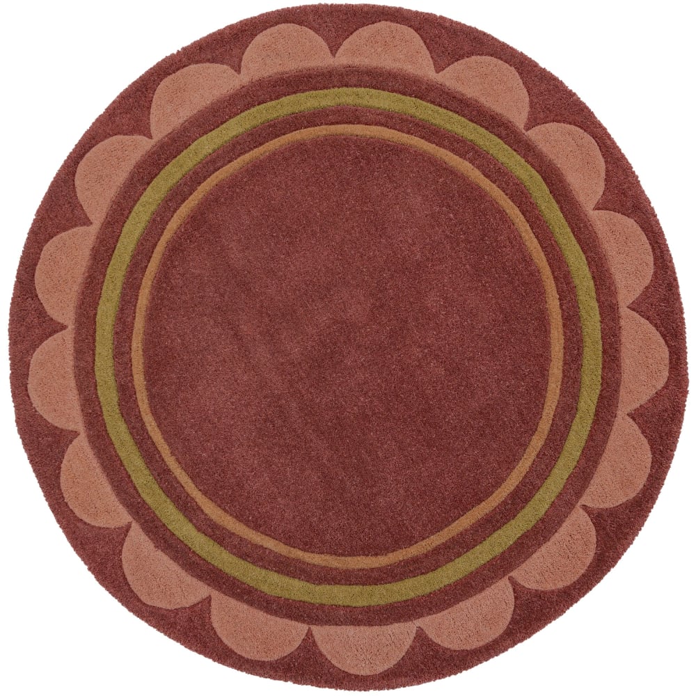 Tapis rond en laine mûre, vert et terracotta 120x120cm