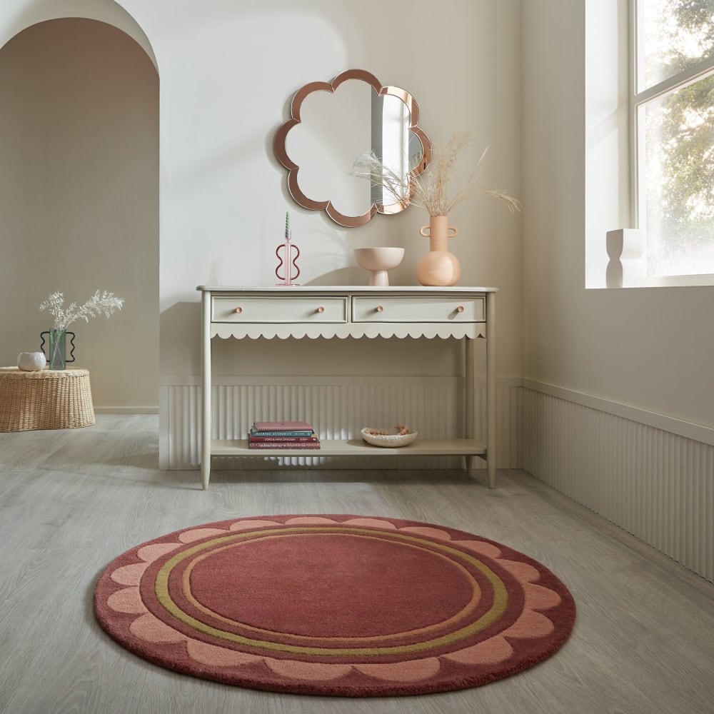 Tapis rond en laine mûre, vert et terracotta 120x120cm — vue 3
