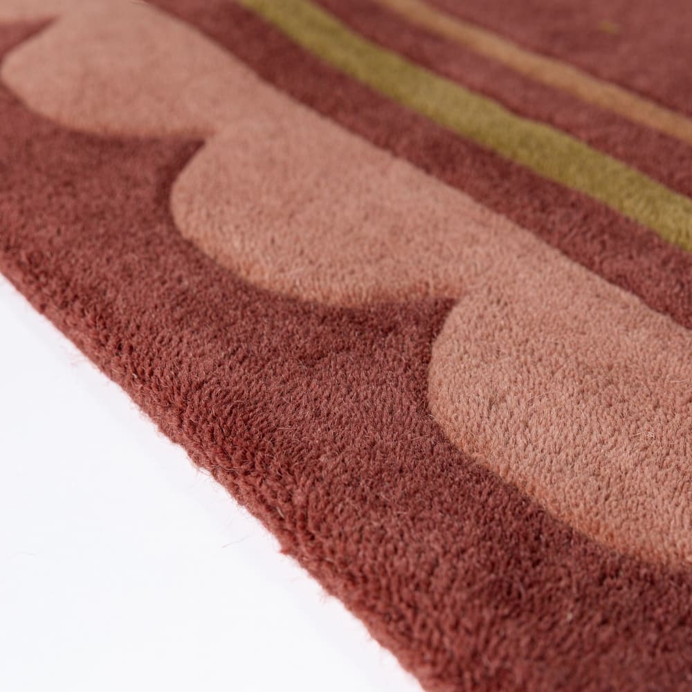 Tapis rond en laine mûre, vert et terracotta 120x120cm — vue 4