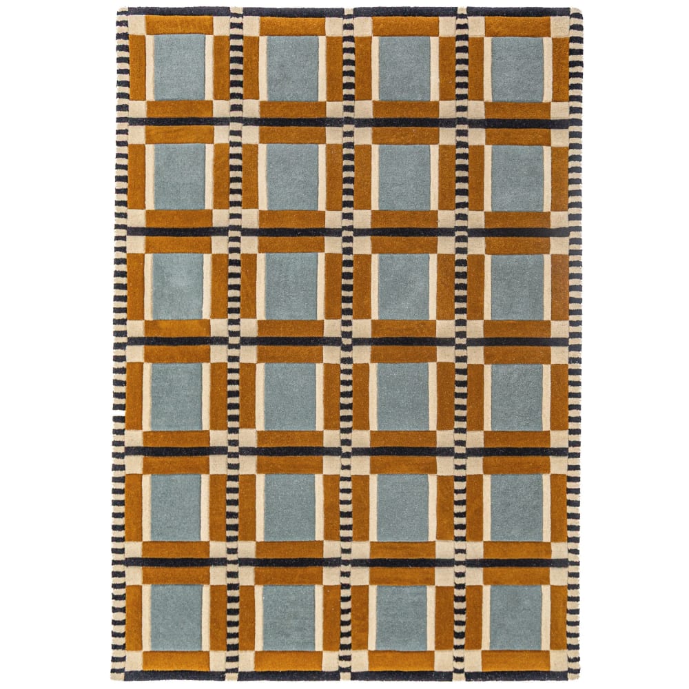 Tapis en laine bleu, beige et terracotta 200x290cm