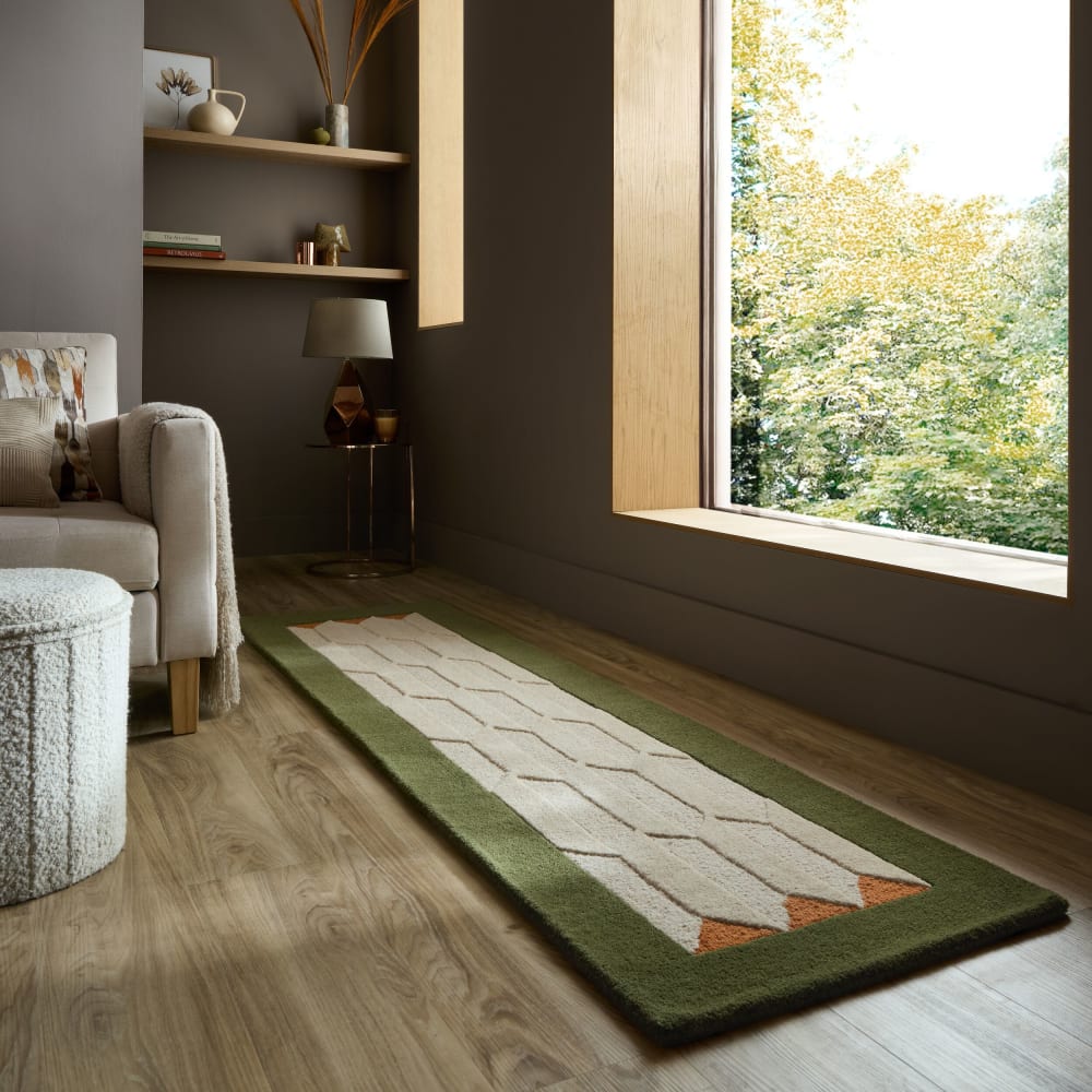 Tapis de couloir en laine beige à bordure verte 60x230cm — vue 3