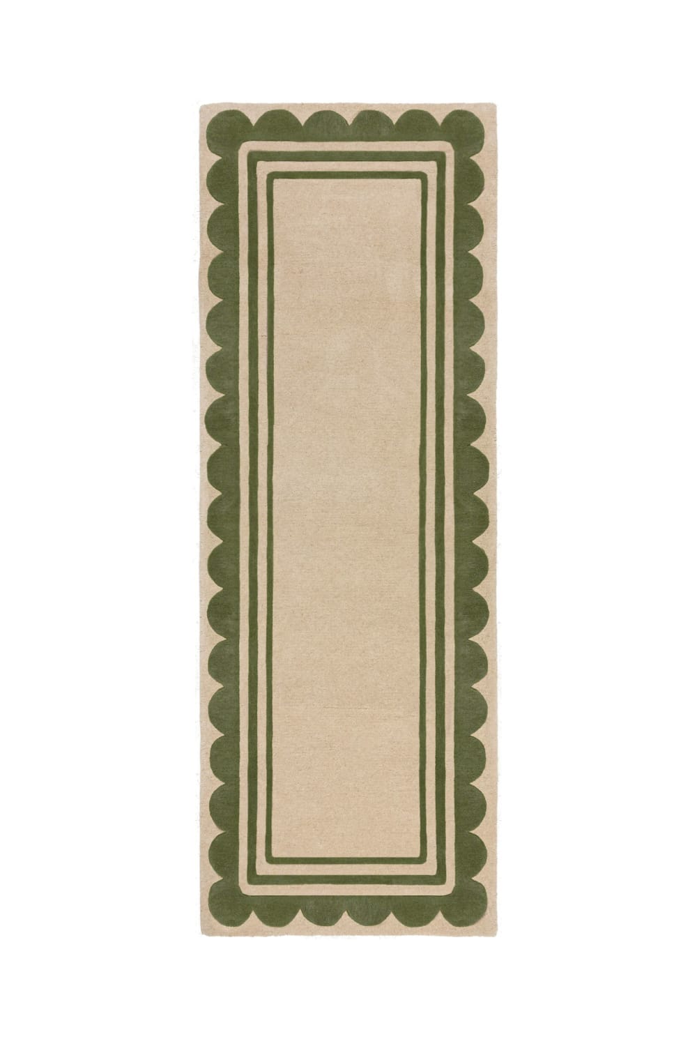 Tapis de couloir en laine beige et vert 80x230cm