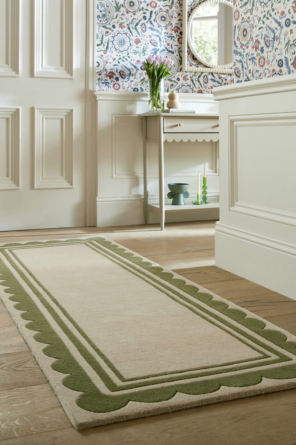 Tapis de couloir en laine beige et vert 80x230cm — vue 3