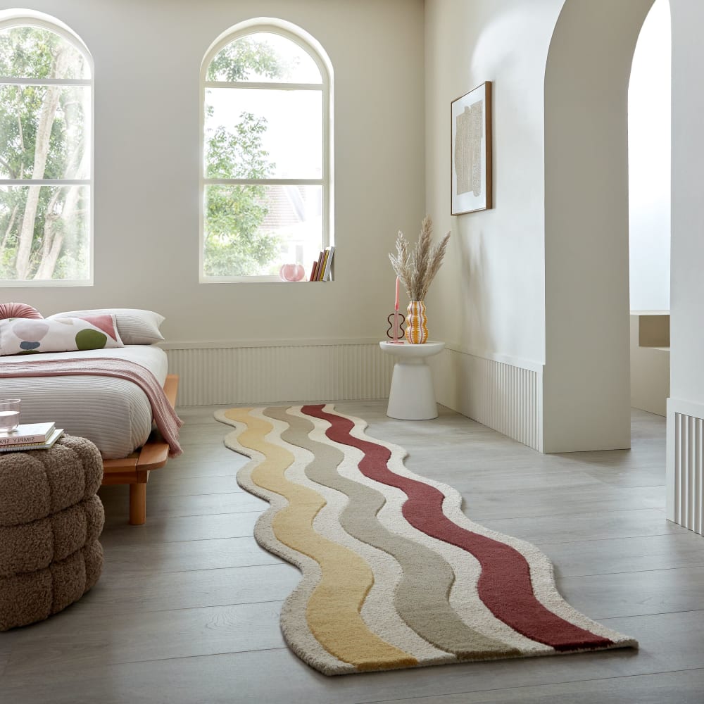 Tapis de couloir en laine mûre, beige, jaune et rose 80x300cm — vue 3