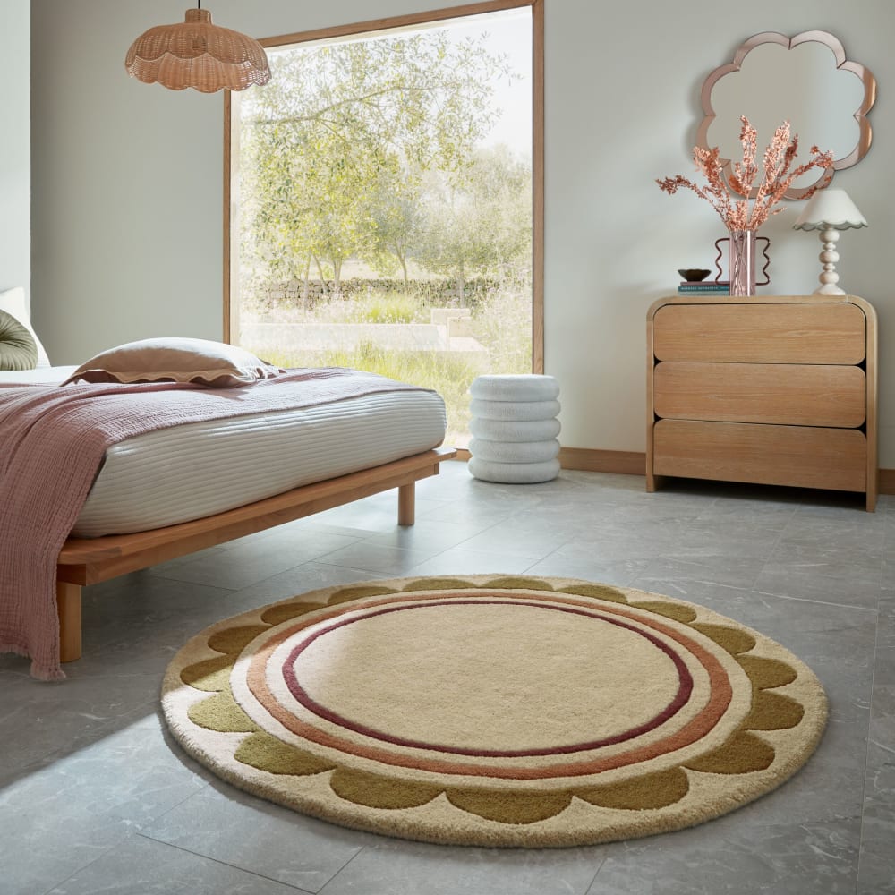 Tapis rond en laine beige, mûre, terracotta et vert 120x120cm — vue 3