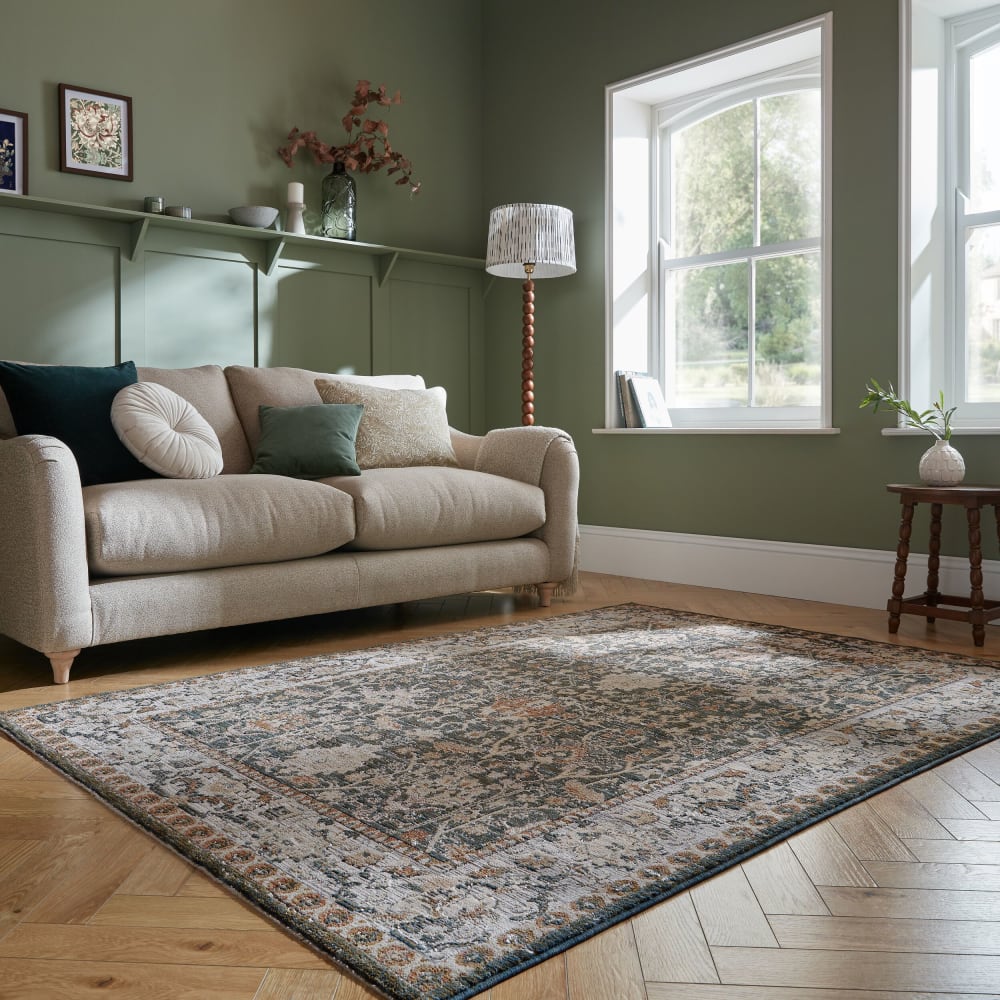 Tapis vintage en polyester beige et vert 160x230cm — vue 3