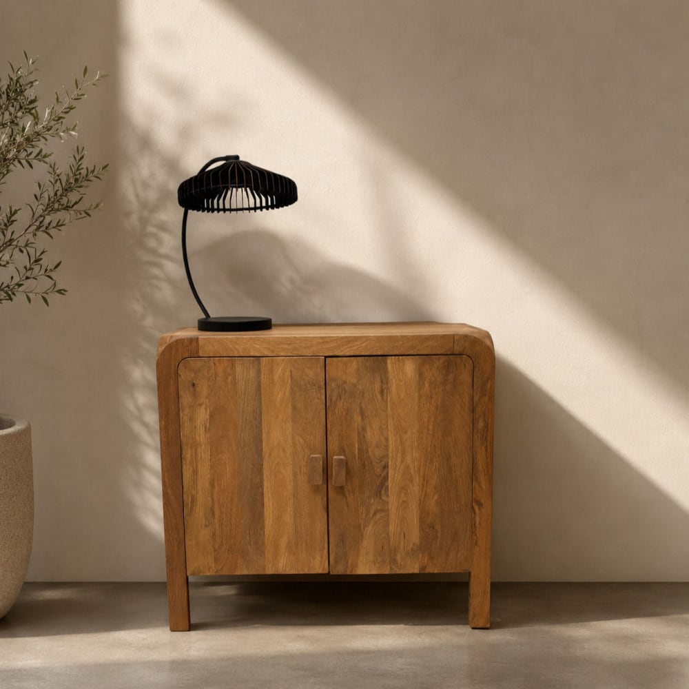 Mango-Sideboard massiv, 2 Türen, natur, Holzfüße - Maisons Du