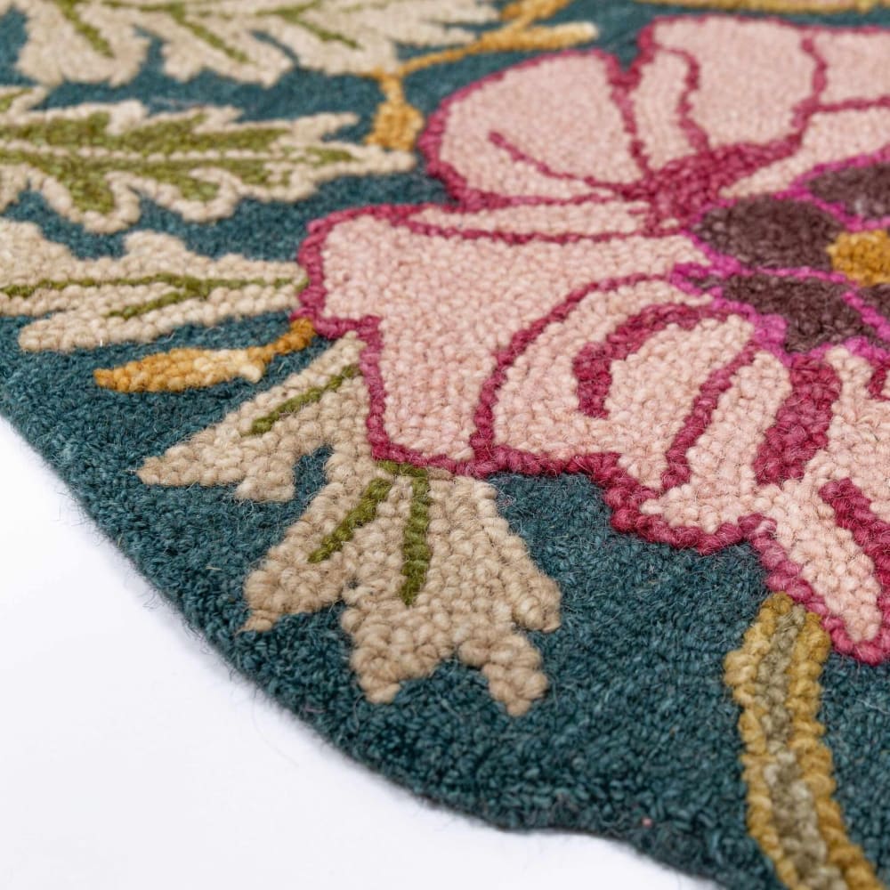 Tapis de couloir floral en laine multicolore à fond bleu 60x230cm — vue 4