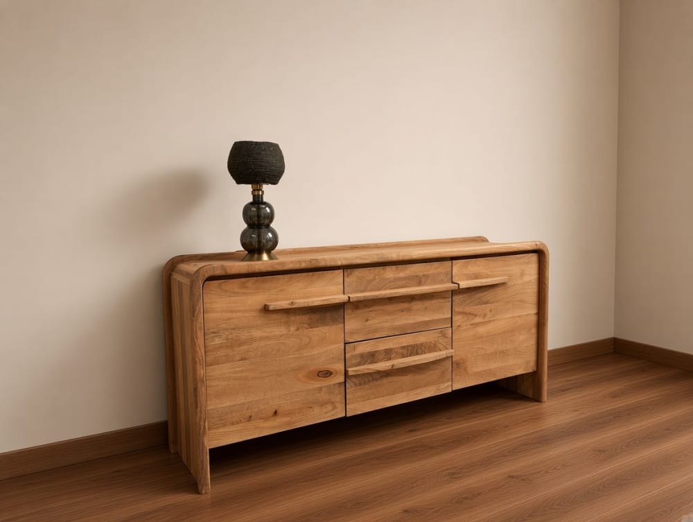 Mango-Sideboard massiv, 2 Türen, 2 Schubladen, Holzfüße - Maisons