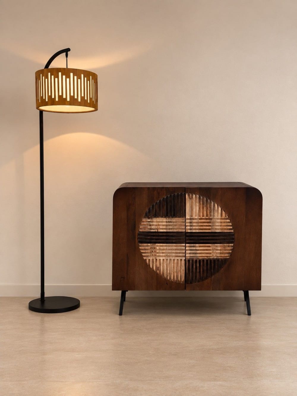 Mango-Sideboard massiv, 2 Türen, nussbaumfarben, Schwarzfüße -