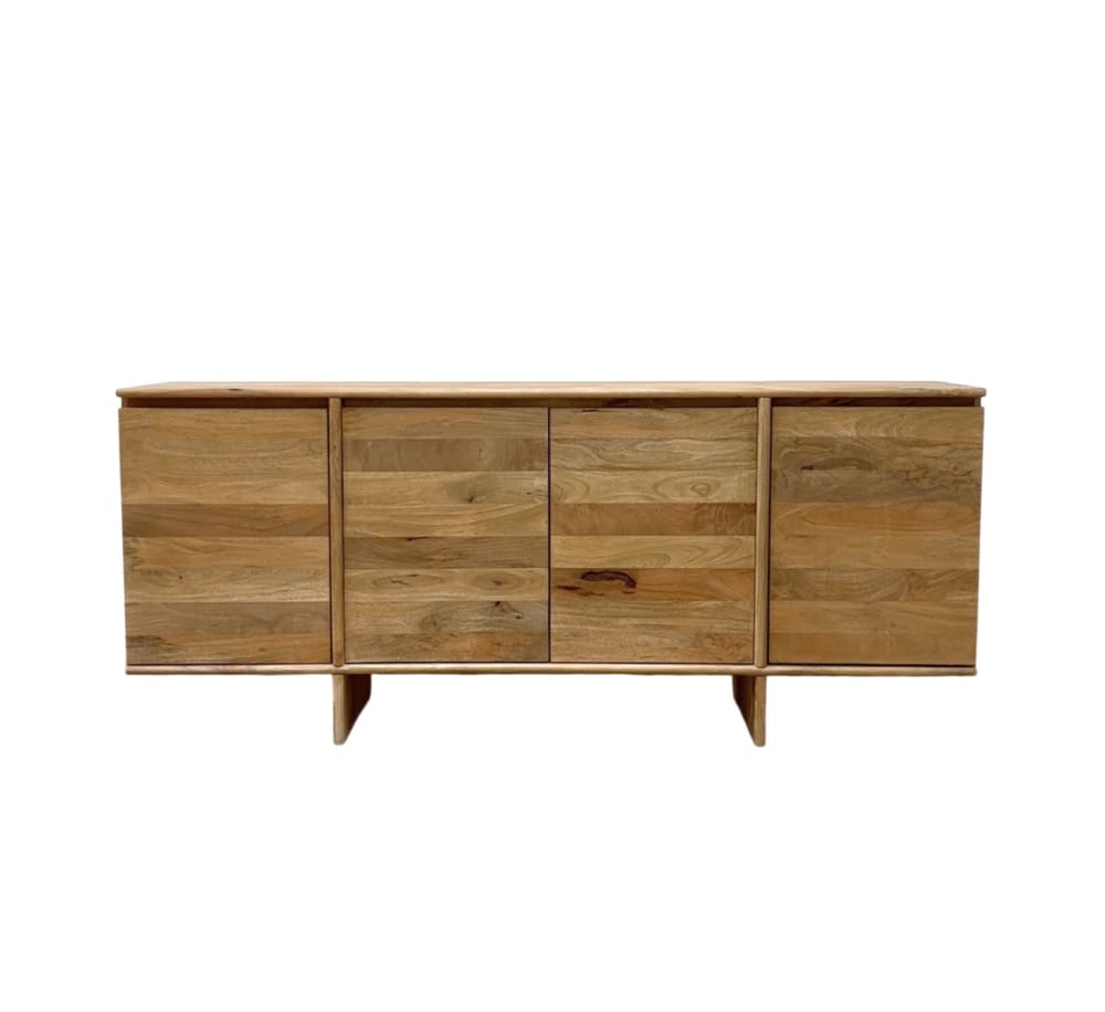 Buffet à 4 portes en bois de manguer masif naturel avec pieds en bois
