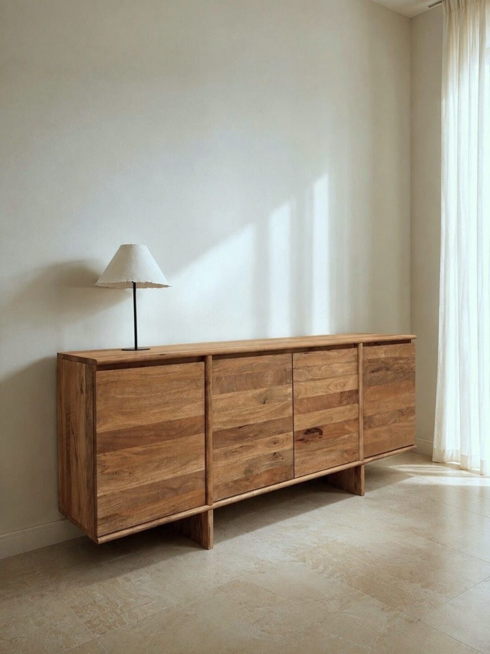 Mango-Sideboard massiv, 4 Türen, naturbelassen, Holzfüße -