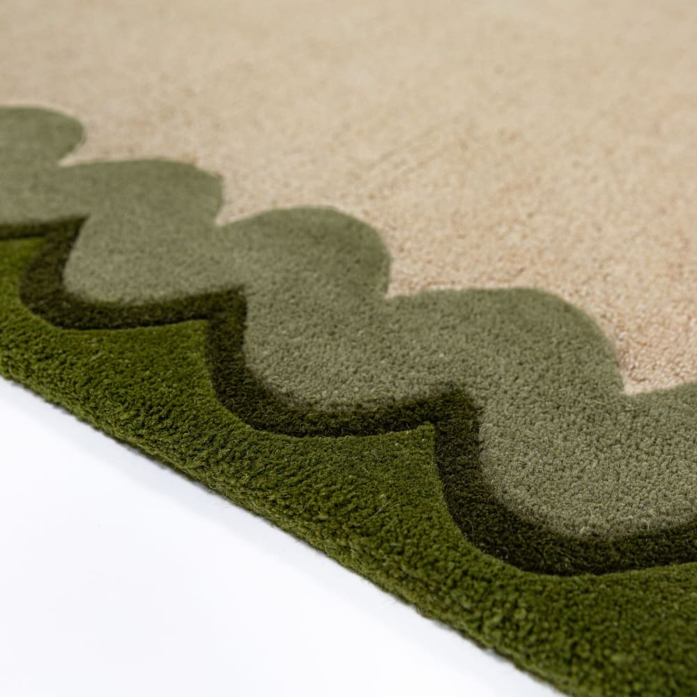 Tapis en laine beige à bordure vert olive 140x200cm — vue 4