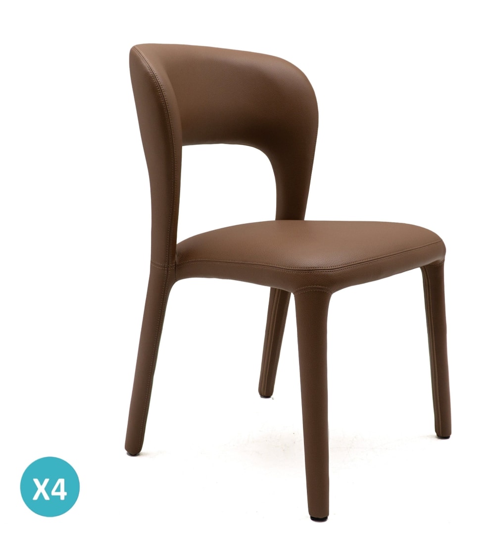 Lot de 4 chaises rembourrées en similicuir couleur marron Lot de 4 chaises rembourrées en similicuir couleur marron
