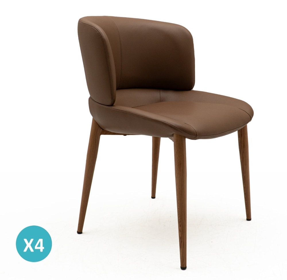 Lot de 4 chaises recouvertes de similicuir couleur marron Lot de 4 chaises recouvertes de similicuir couleur marron