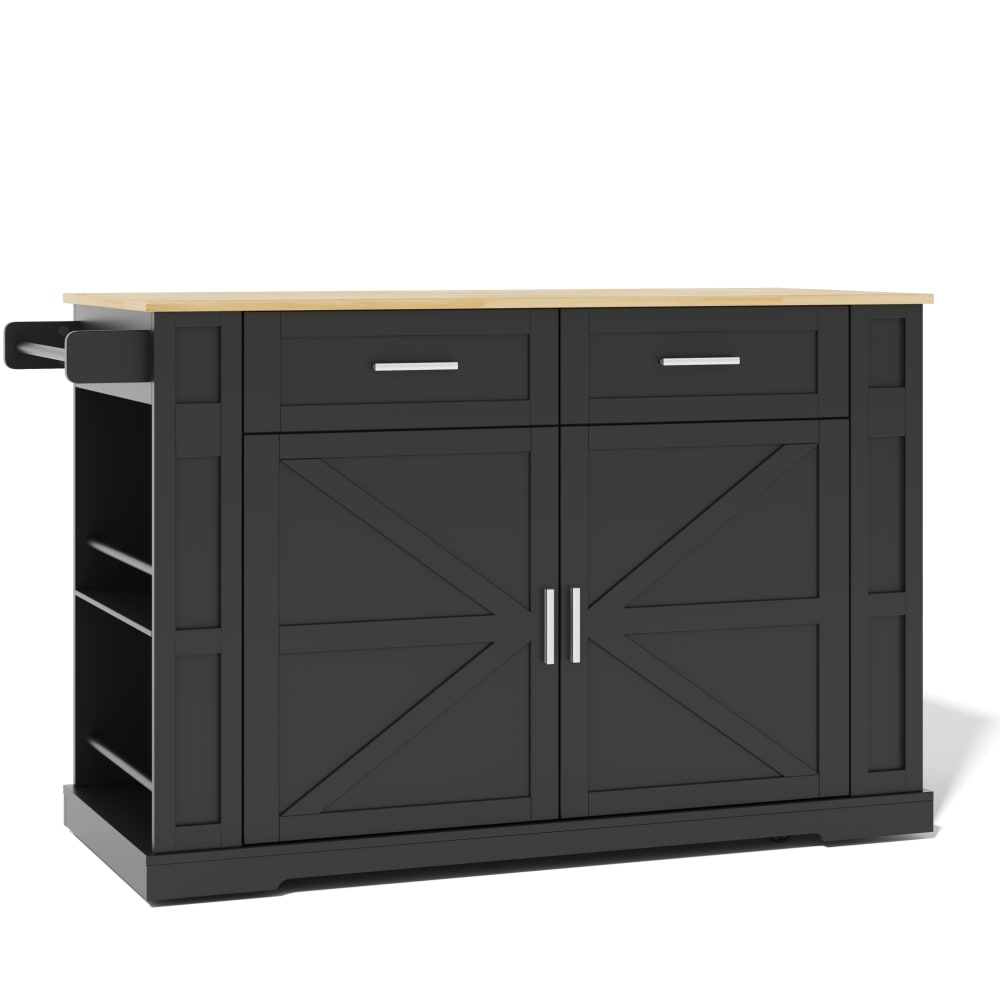 Îlot de cuisine noir et décor chêne avec prises usb