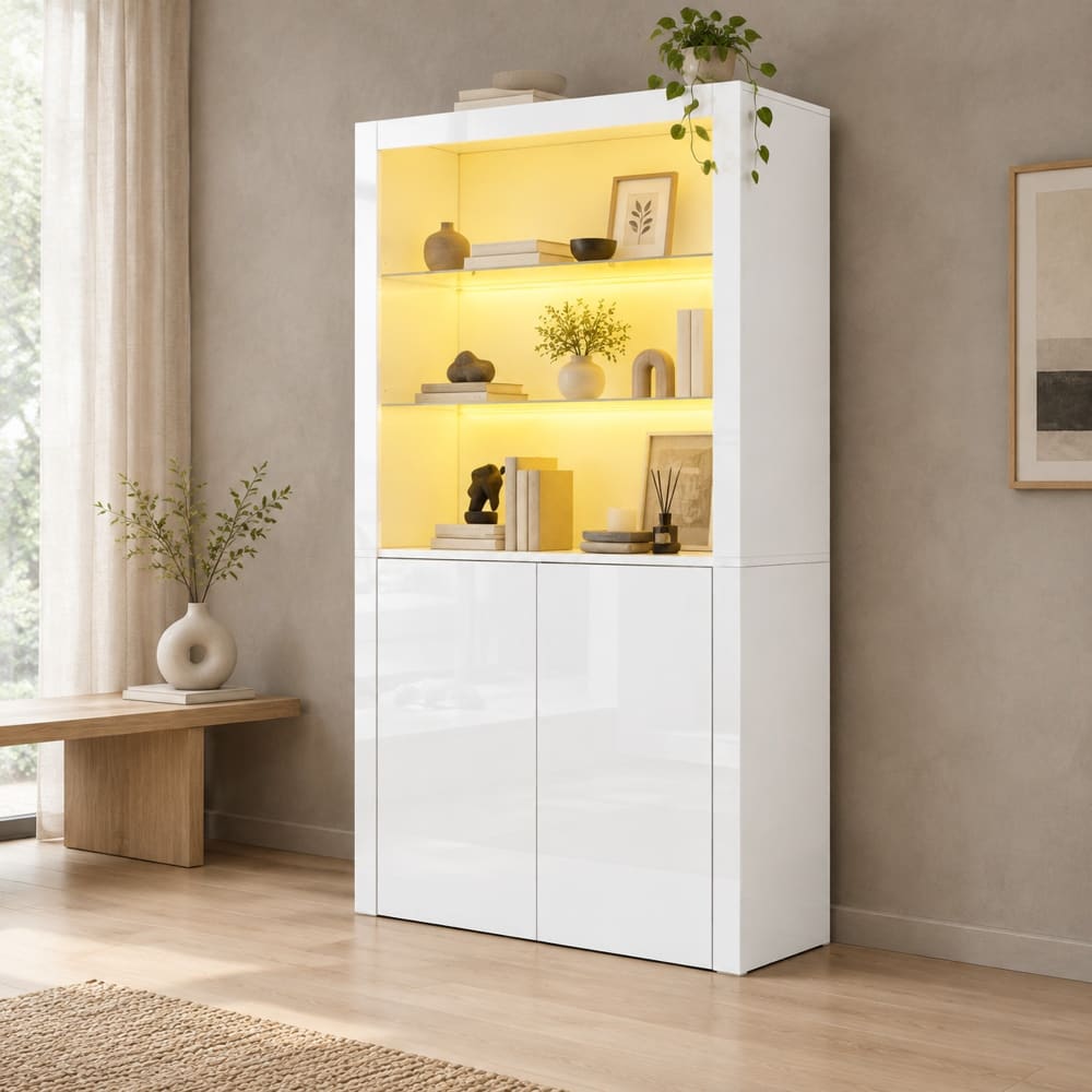 Vitrine en panneau de particules blanc avec led