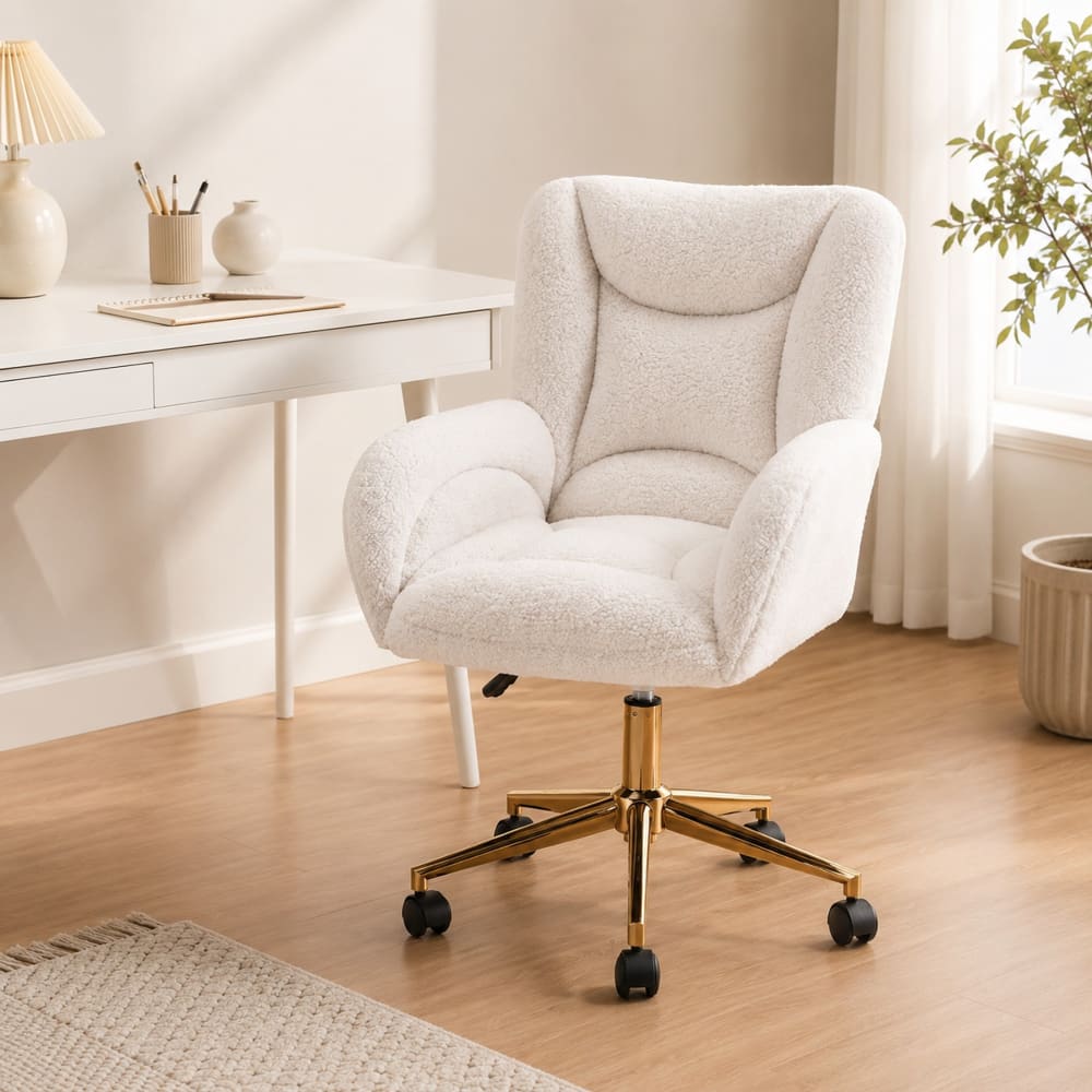 Chaise de bureau blanche en velours polyester réglable en hauteur