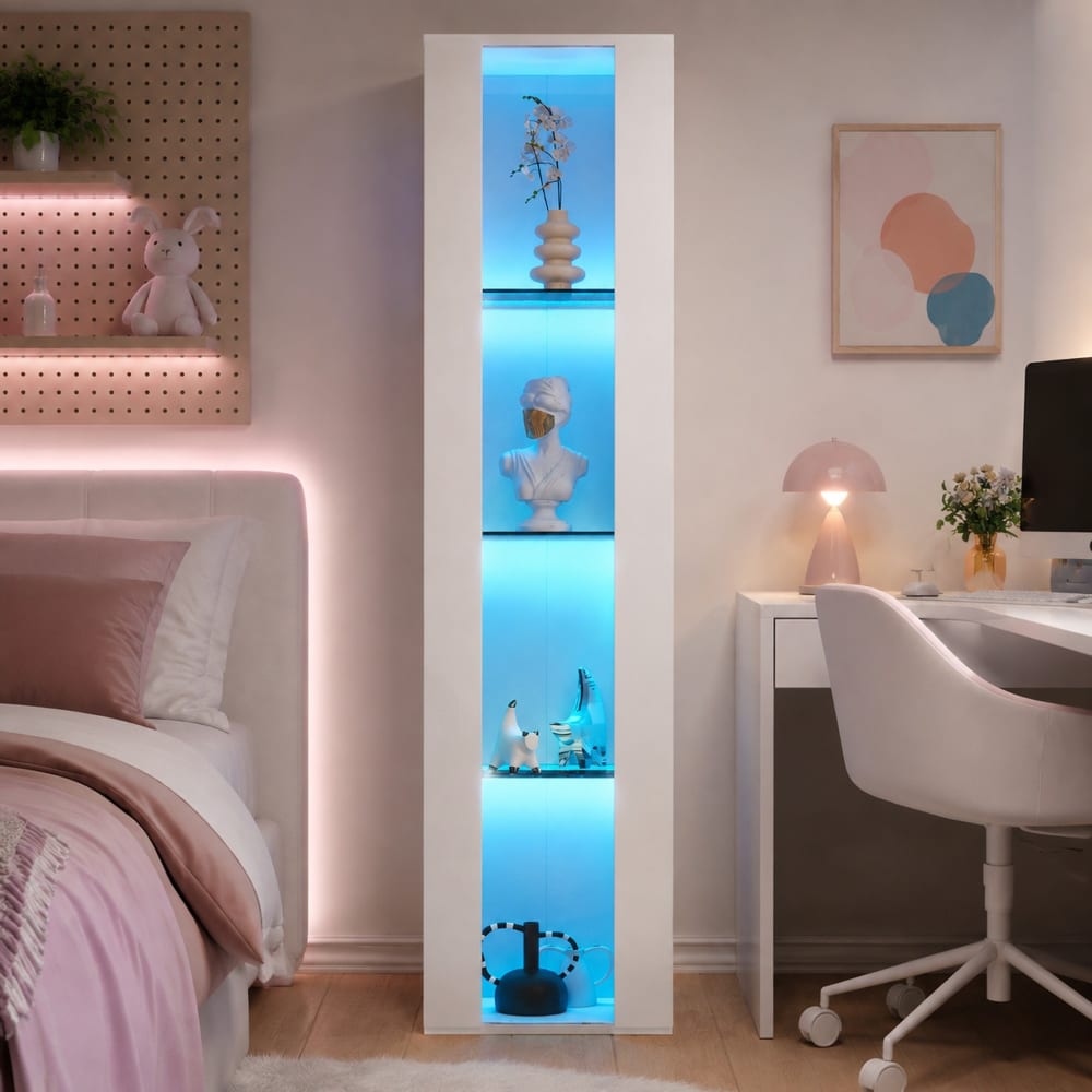 Vitrine en panneau de particules blanche avec éclairage led