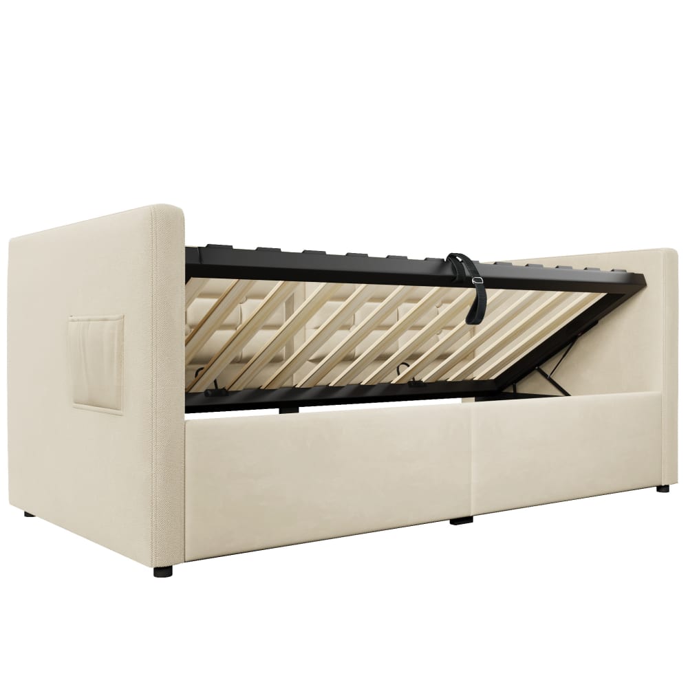 Lit banquette en velours polyester beige 90 x 200 cm