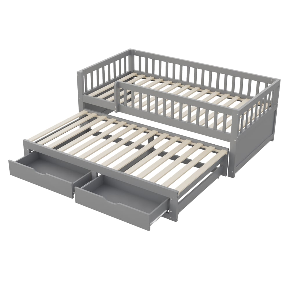 Lit banquette en pin gris 90 x 200 cm avec lit gigogne