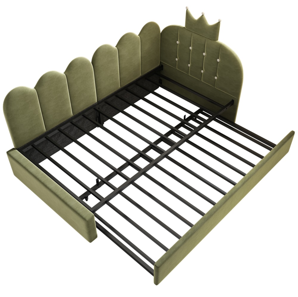 Lit gigogne en velours polyester vert 90 x 200 cm