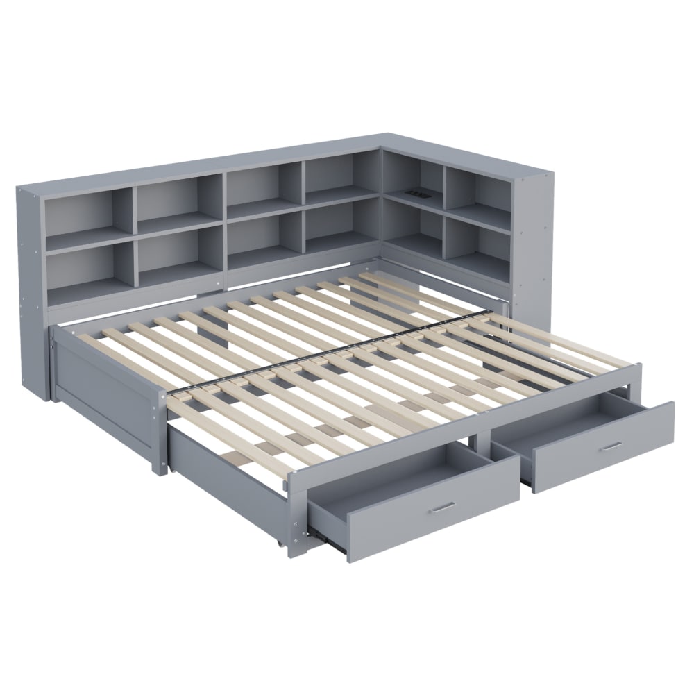 Lit gigogne en pin gris 90/180 x 190 cm avec rangement