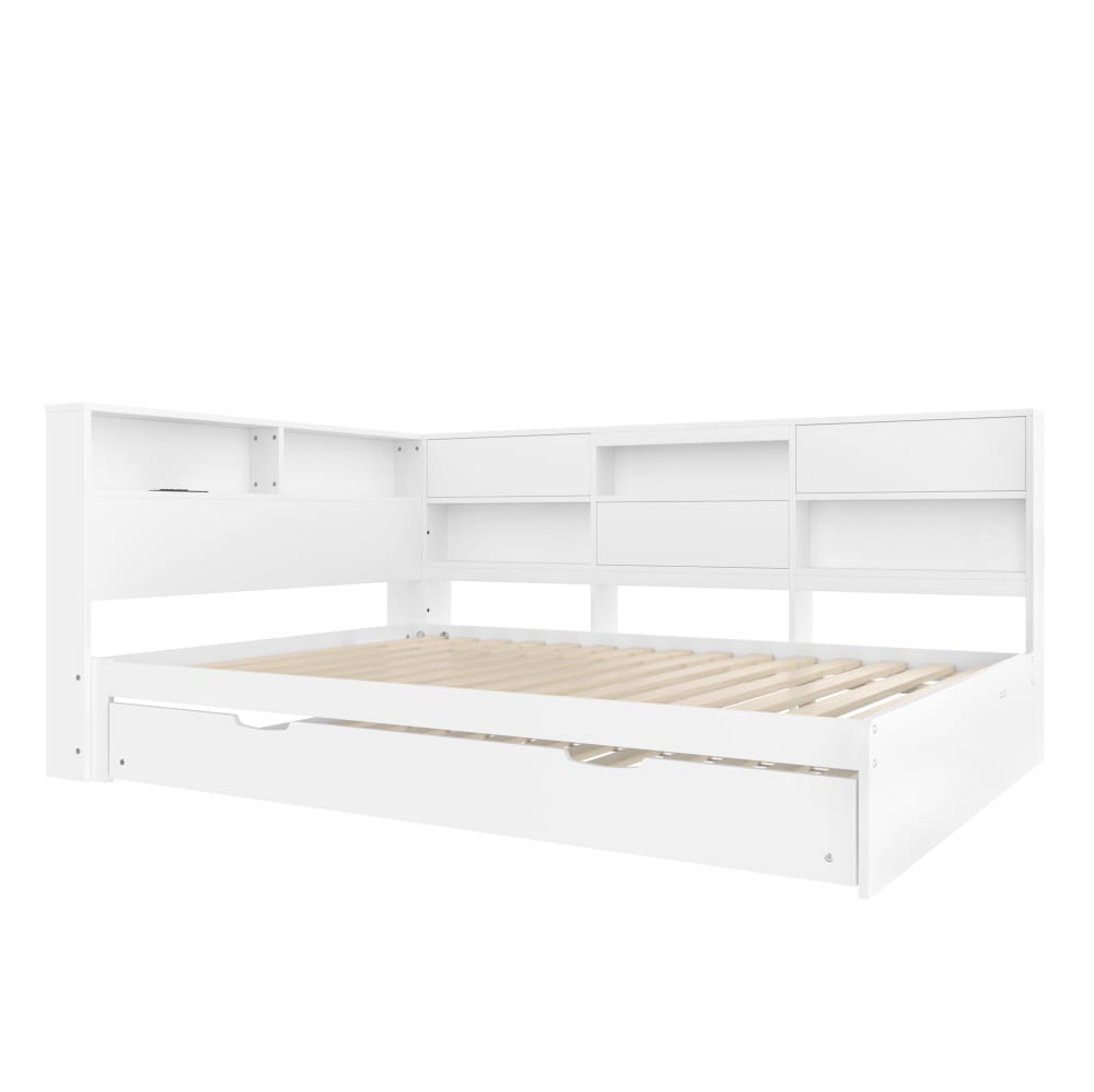 Lit banquette 140 x 200 cm en pin blanc avec lit gigogne