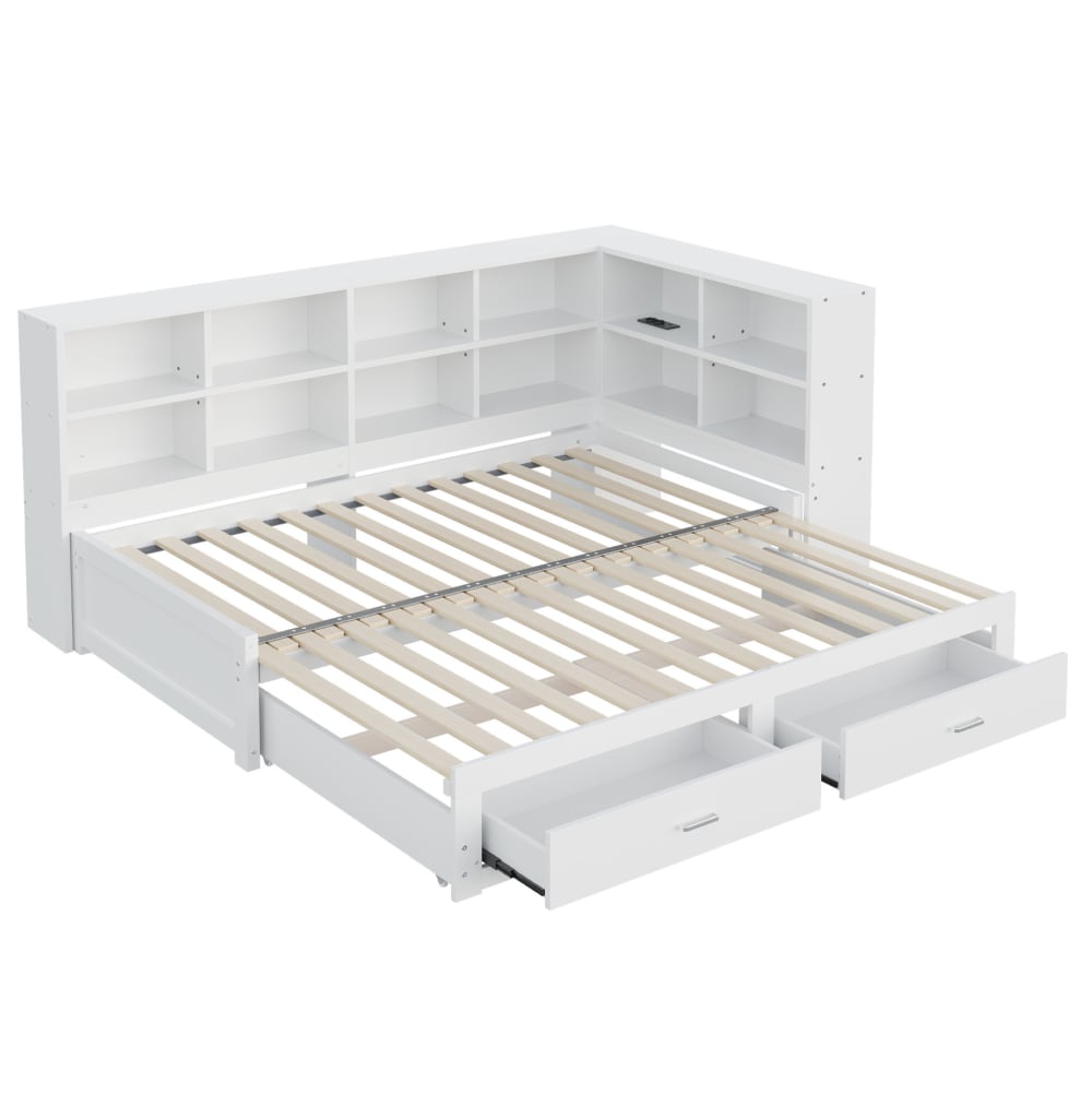 Lit gigogne en pin blanc 90/180 x 190 cm avec rangement